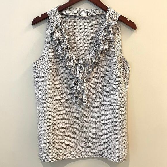 J. Crew Factory Tops - J.Crew Factory Silk Blouse Sleeveless Ruffle V Neck Office Date Black White 8